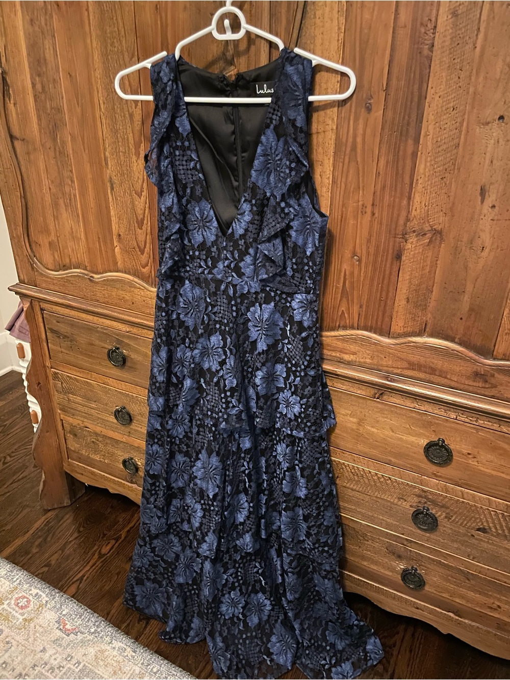Lulu's Navy Blue Floral Lace Tiered Maxi Dress
